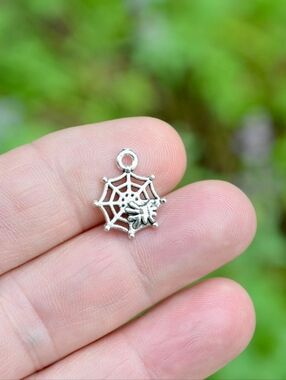 Silver Spider Web Charm Pendant -